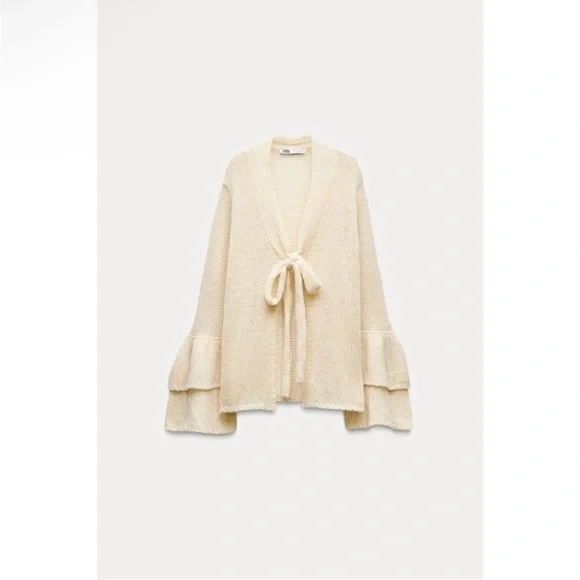 Zara Cream Knit Cardigan with Tie-Front - Picture 5 of 5